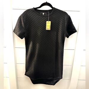 NWT L HENRY & WILLIAM Quilted black men round hem short sleeve tunic casual